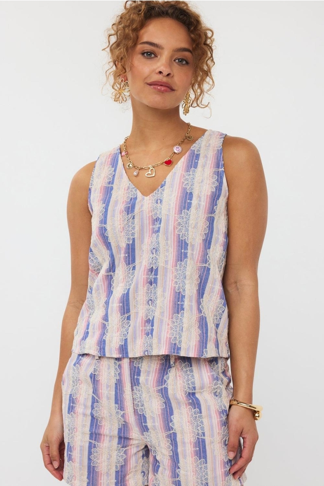 TOP CELA HSS2502 1113 DENIM BLUE/PINK STRIPE
